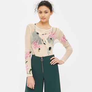 COPY - Topshop Bird Embroidered Tulle Bodysuit